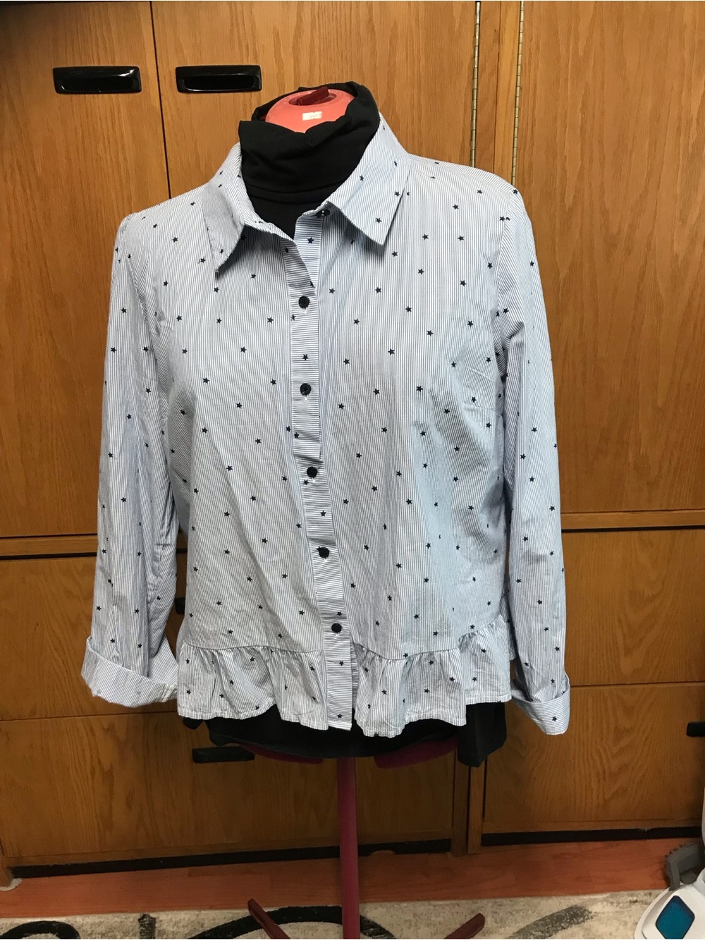 Tommy Hilfiger Light Blue Star Print Button-Down Peplum Shirt
